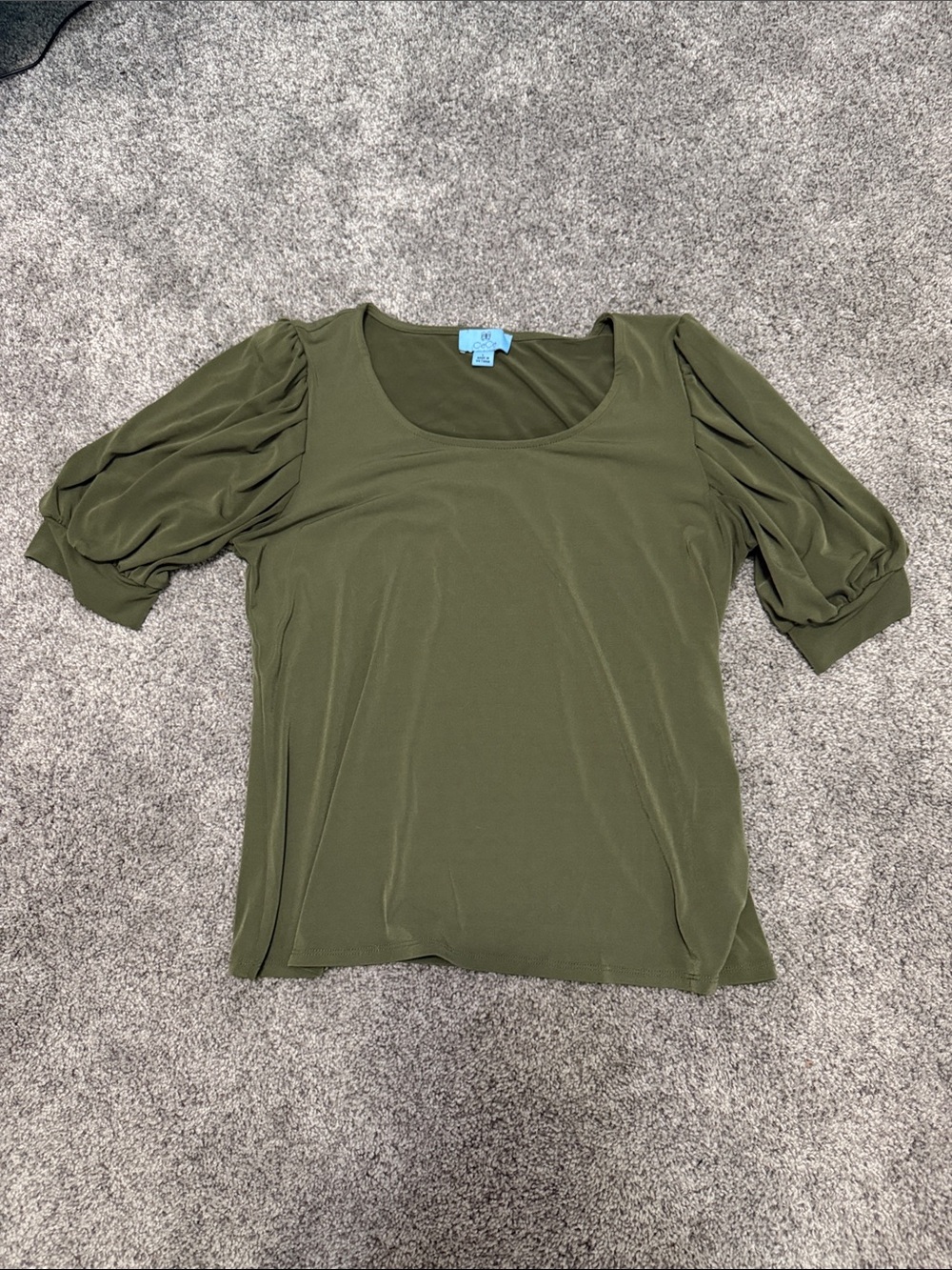 CeCe Olive Green Puff Sleeve Scoop Neck Top